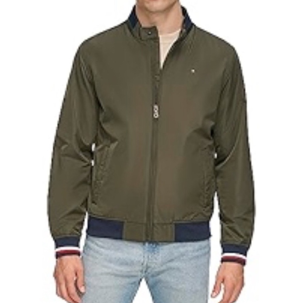 NWT TOMMY HILFIGER BOMBER JACKET. OD GREEN. WATER/WIND RESISTANT